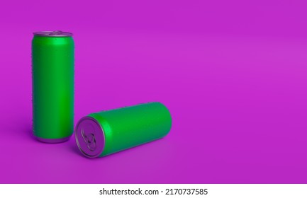 a 3d illustration ,two green cans, pink background, copy space ,3d rendering