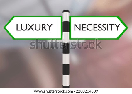 3D illustration of two opposite road signs: Luxury and Necessity. [[stock_photo]] © 