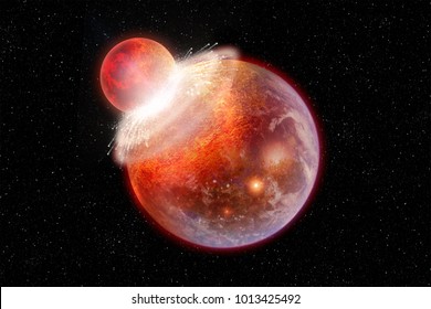 3D Illustration Of Two Planets Collide In Deep Space