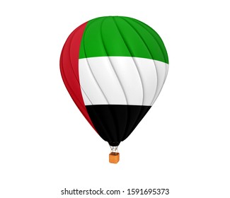 3d Illustration Of UAE Flag On Hot Air Ballon. Hot Air Balloon With UAE Flag