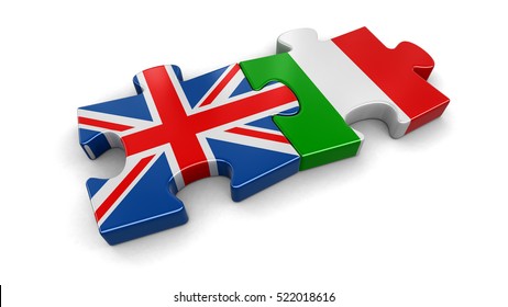 3D Illustration. UK And Italy Puzzle From Flags. Image With Clipping Path