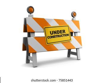 3d illustration of under construction barrier over white background