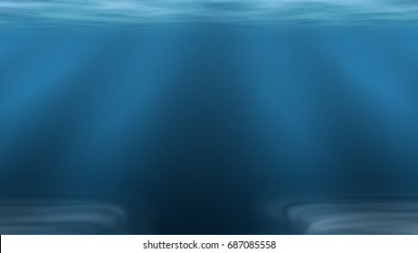 3D Illustration Underwater Scene With Sea Bed, Trench And Beams Of Light