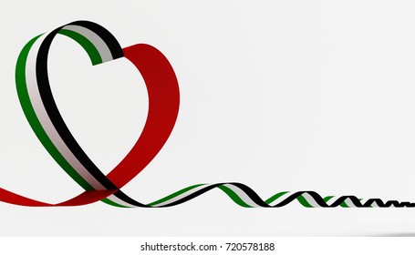 3D Illustration Of United Arab Emirates Flag Inspired Heart Ribbon For The National Day Celebrations