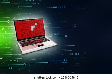 3d illustration unsolved Jigsaw Puzzle in the display of laptop 
