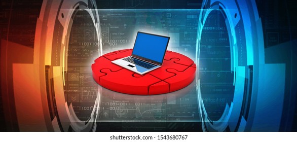 3d illustration unsolved Jigsaw Puzzle in the display of laptop 


