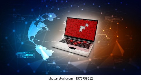 3d illustration unsolved Jigsaw Puzzle in the display of laptop 