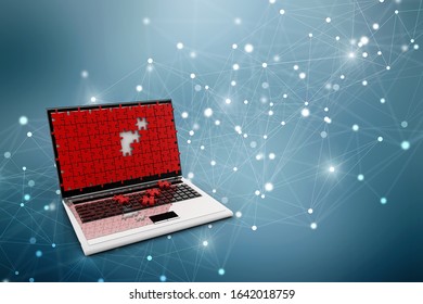 3d illustration unsolved Jigsaw Puzzle in the display of laptop 