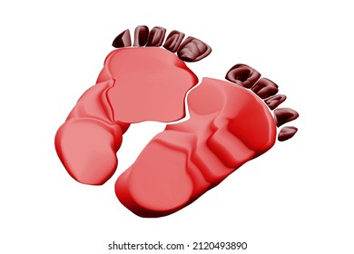 3D Illustration Of Unusual Legs, Bigfoot Footprints On A White Background.