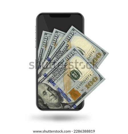 3d Illustration of US dollar notes inside mobile phone