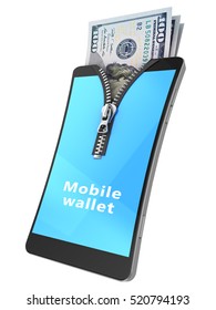 3d Illustration Of Using Mobile Phone As Wallet Concept