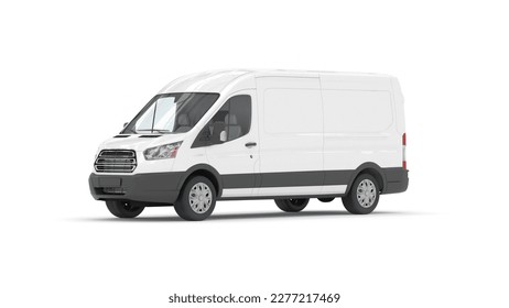Ilustración 3D de la camioneta de panel de la van en minibus sobre fondo blanco para publicidad y marca