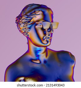 3D Illustration Of A Venus Goddess With A Sunglasses. Modern Pop Art Style.