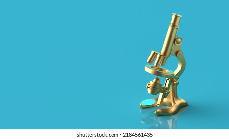 3D Illustration Of Vintage Microscope With Gold Color And Blue Background