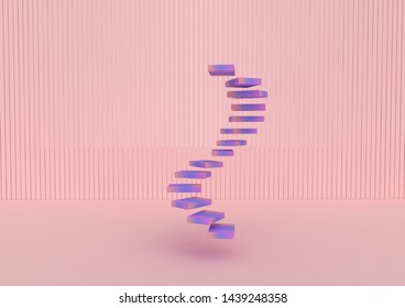 3d Illustration Violet Spiral Staircase On Pink Background. Success. Thorny Path