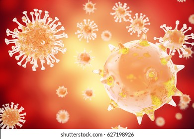 3d illustration viruses causing infectious diseases. Decreased immunity example: Hepatitis, H1N1, HIV, FLU, AIDS. Сoncept of viral disease. Virus abstract background