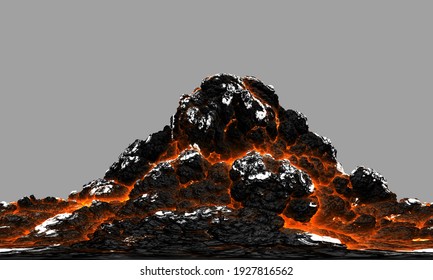 3d Illustration, Volcanic Mountain On Gray Background