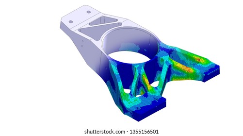 3D Illustration. Von mises stress plot and CAD model blend isometric view of a race car suspension upright
