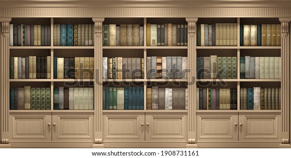3d illustration. Wall wooden background, living room, or classical library wallpaper mural. 