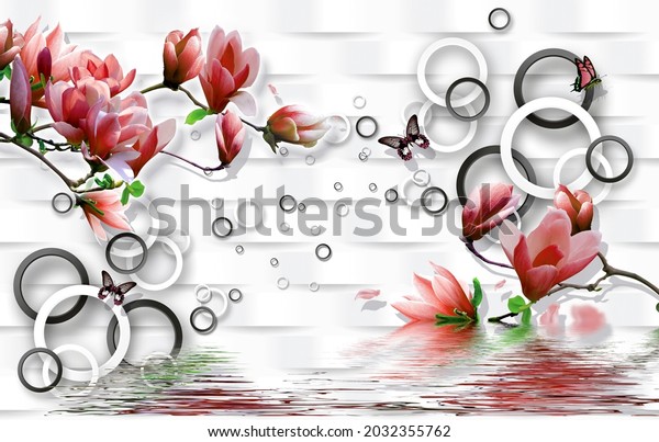 3D Illustration red and white wallpaper beautiful design for wall.