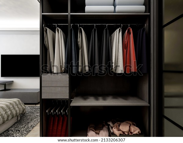 3d illustration,\
wardrobe in cloakroom