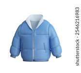 3D illustration of a warm, light blue puffer jacket, perfect for winter.