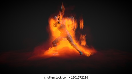 3D Illustration of a warrior using fire magic attack