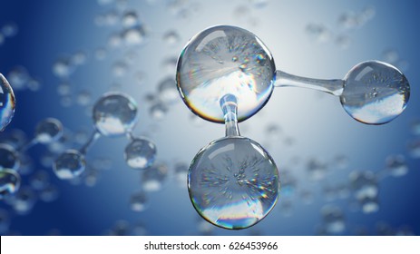 3d Illustration With Water Molecule. Abstract Molecule Microbiology Or Science Background.