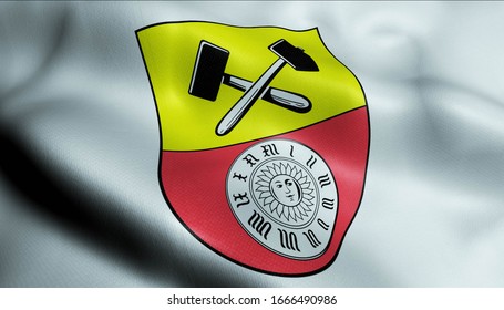 3D Illustration Of A Waving Coat Of Arms Flag Of Glashutte (Germany Country)