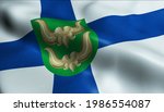 3D Illustration of a waving Finland city flag of Huittinen