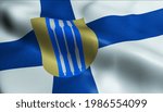 3D Illustration of a waving Finland city flag of Ikaalinen