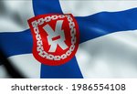 3D Illustration of a waving Finland city flag of Jamsa