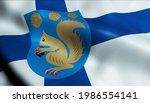 3D Illustration of a waving Finland city flag of Kauniainen