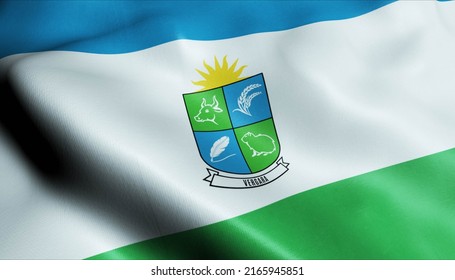 3D Illustration of a waving Uruguay city flag of Vergara