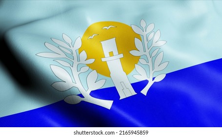 3D Illustration of a waving Uruguay city flag of Maldonado