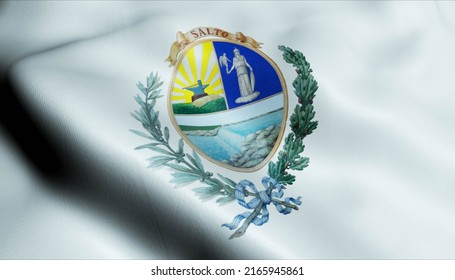 3D Illustration of a waving Uruguay city flag of Salto