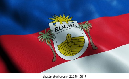 3D Illustration of a waving Uruguay department flag of Rocha