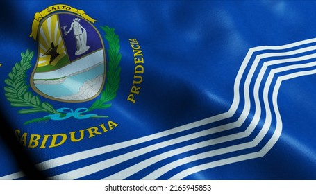 3D Illustration of a waving Uruguay department flag of Salto