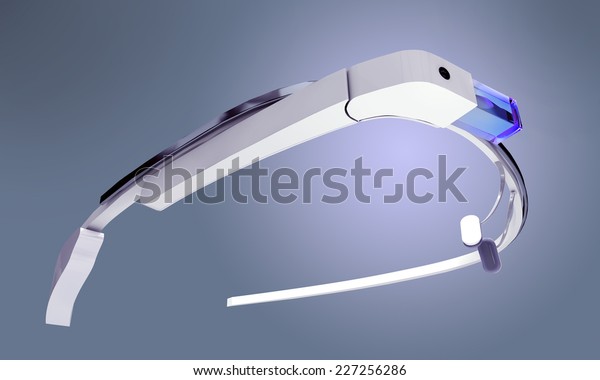 3D Illustration of  a wearable\
computer technology with an optical head-mounted display\
