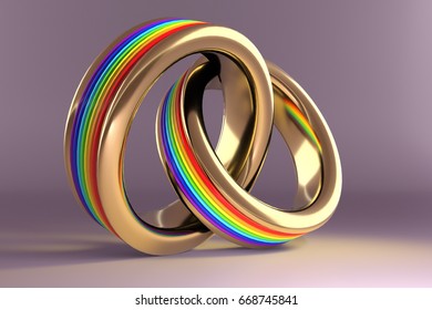 3d Illustration, Wedding Rings Symbolizing The Same Sex Marriage