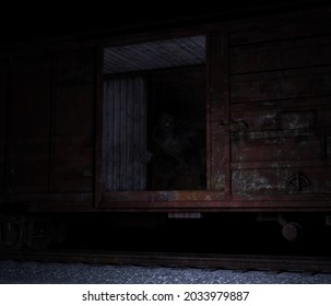 3d Illustration Of A Werewolf In A Train Box Car