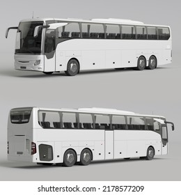 
3d Illustration - White City Bus On A Gray Background