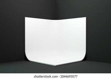 3d illustration of a white cyclorama on a black background. Photo studio interior with white cyclorama. 3d rende