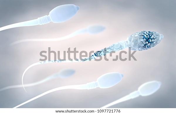 3d illustration of white damaged sperm cells\
swimming to the right
