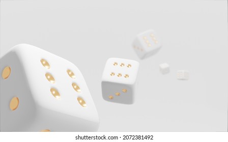 3D Illustration of white dices on white background