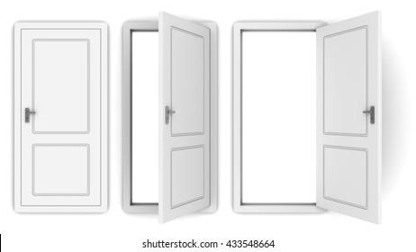 3d Illustration Of White Door Open And Closed