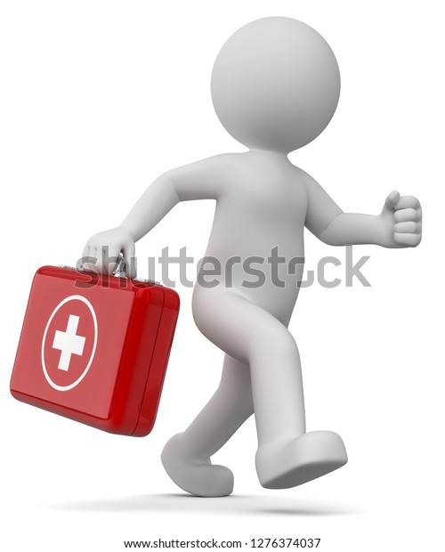 青い緊急医療ケースを持つ白い男性の3dイラスト のイラスト素材