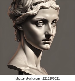 3D Illustration Of A White Marble Bust Featuring A Woman, Aphrodite, A Beautiful Greek Goddess Of Love.