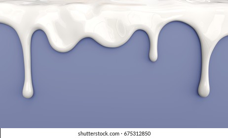 3d illustration of white milk pouring on blue background