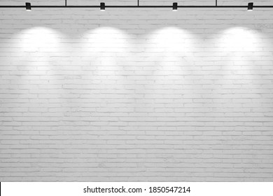 3d Illustration. White Old Background Brick Wall With Lamps. Mock Up Walls For A Brand Or Logo.